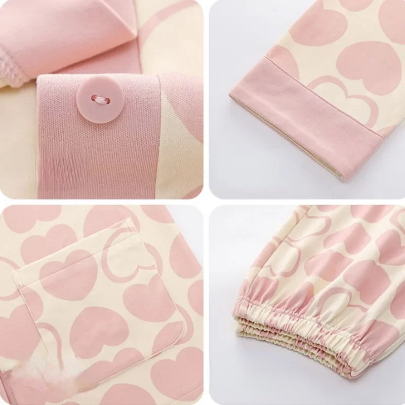 2024 New Cotton Pajamas Long-sleeved Ladies Spring Autumn Sleepwear Sweet Loose Plus Size Loungewear V-neck Loose Homewear Suit