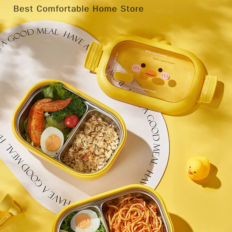 Stainless Steel Lunch Box Kids School Kawaii Bento Box Portable Sealed Food Storage Container For Primary Student/Office Worker