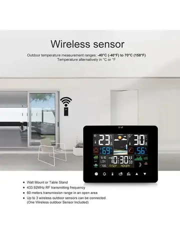 Multifunction Weather Station Alarm Clock Thermometer Hygrometer Touch Screen Wireless Sensor Sunrise Sunset Hygrothermograph