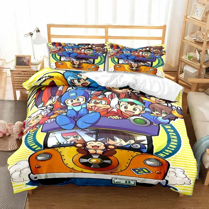 

Rockman Megaman Game Комплект постельного белья с героями мультфильмов Роскошный пододеяльник Спальня Одноместный двойной королевский размер Пододеяльник и наволочка Подарок для мальчиков