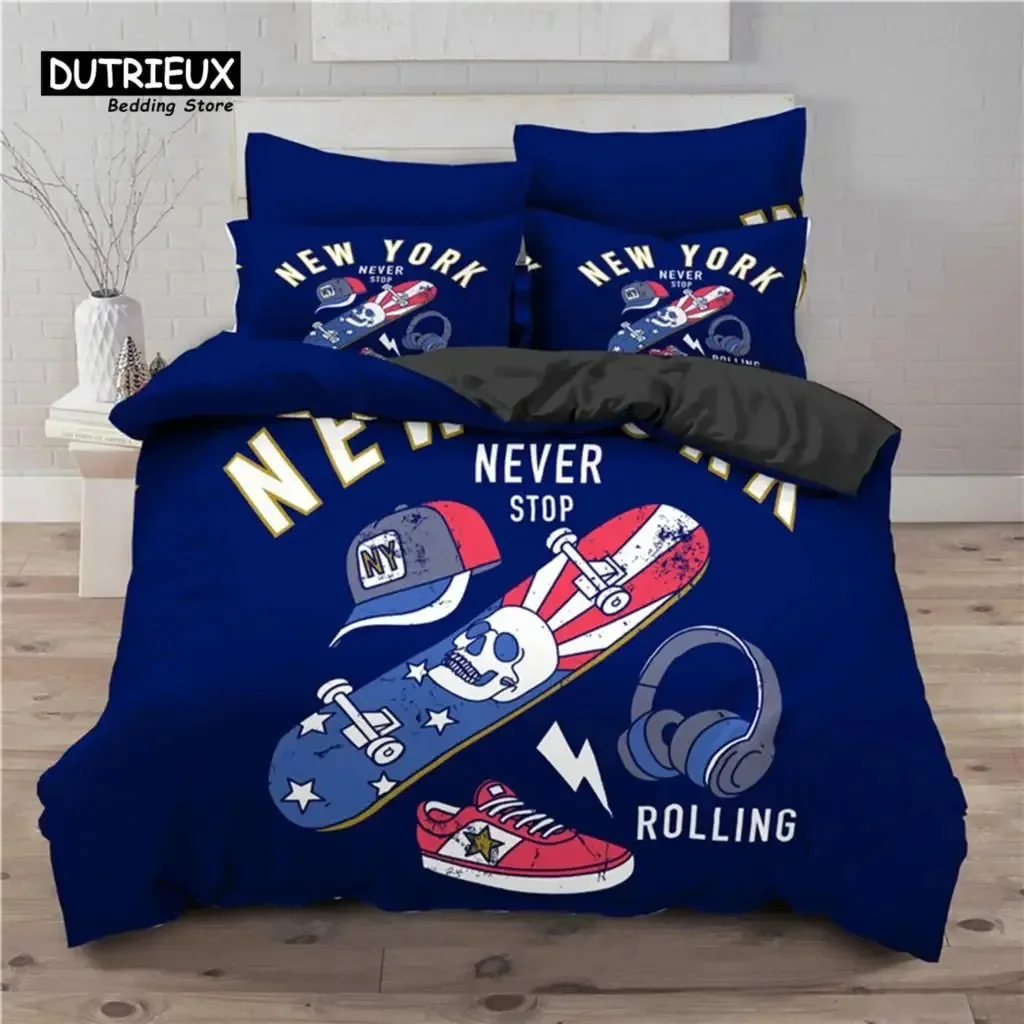 

Luxury 3D Skateboard Print Home Living Comfortable Duvet Cover Pillowcase Kid Bedding Set Queen and King EUUSAUUK Size