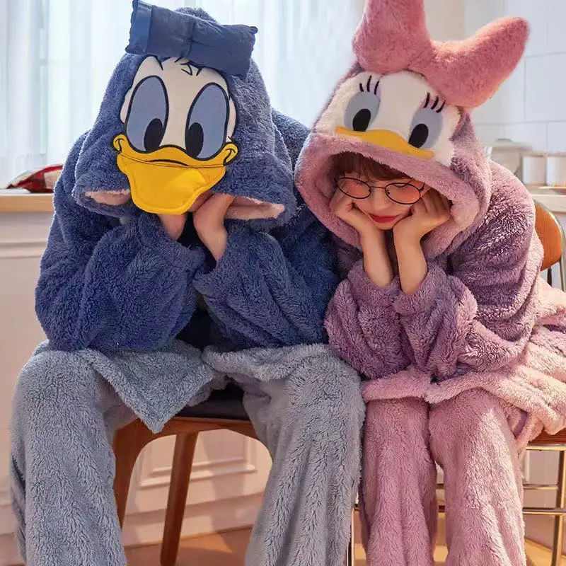 Disney Daisy Donald Duck Cartoon Girl Hooded Sleepwear Winter Cosplay Female Christmas Party Loungewear Christmas Birthday Gift