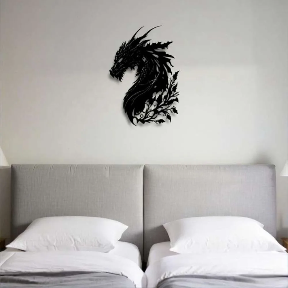 1 pieza de arte de pared de metal con diseño de dragón negro grande, estilo asiático con diseño de escamas y humo, adhesivo removible para sala de juegos, regalo para amantes de los dragones