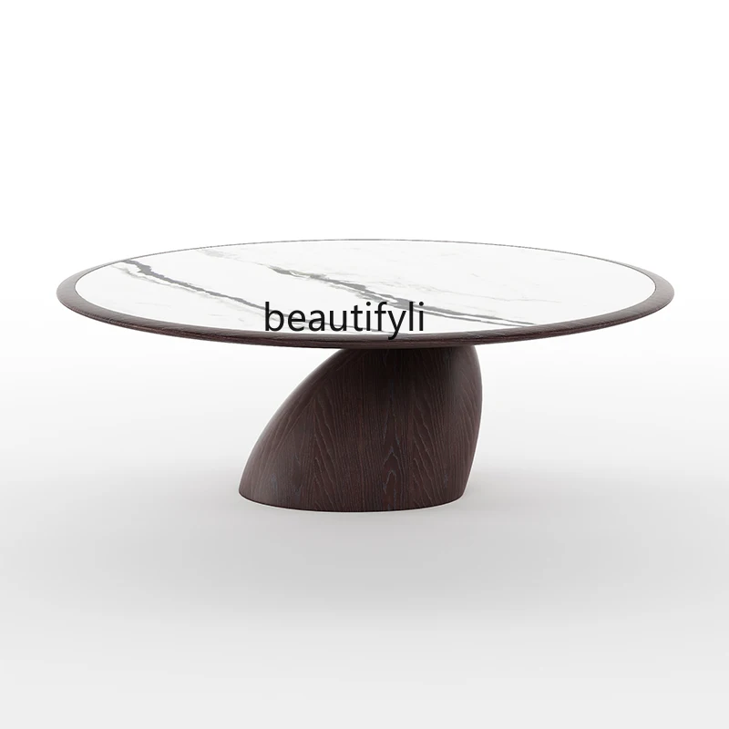 Italian light luxury marble coffee table, Nordic round coffee table solid wood round coffee table 1 meter