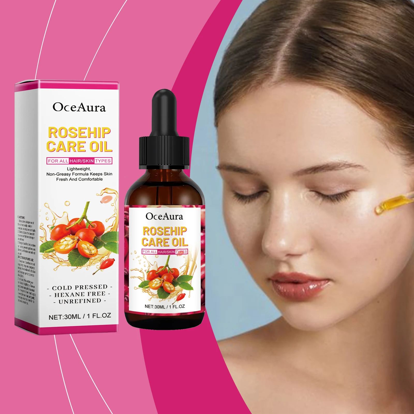 Aceite de rosa mosqueta para decoloración facial, crema hidratante firme para levantamiento de líneas finas, esencia para reducir las arrugas, desaceleración del envejecimiento, suave, no irritante, 30ml