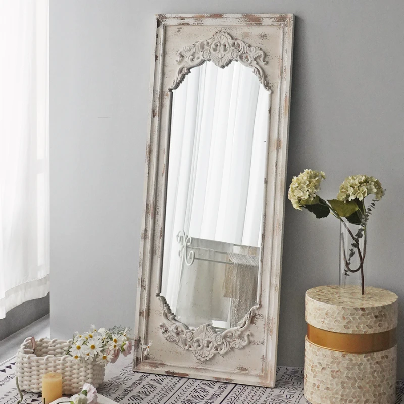 

JZ025 European French White Retro Living Room Bedroom Entrance Dressing Mirror Fitting Mirror Floor-to-ceiling Full Body Mirror