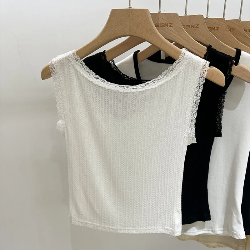 AOSSVIAO 2025 المرأة الصيف المحاصيل القمم الدانتيل تقليم محبوك تانك القمم الصيف رقيقة الخامس الرقبة أكمام قاعدة كاميس المرأة قمة الموضة