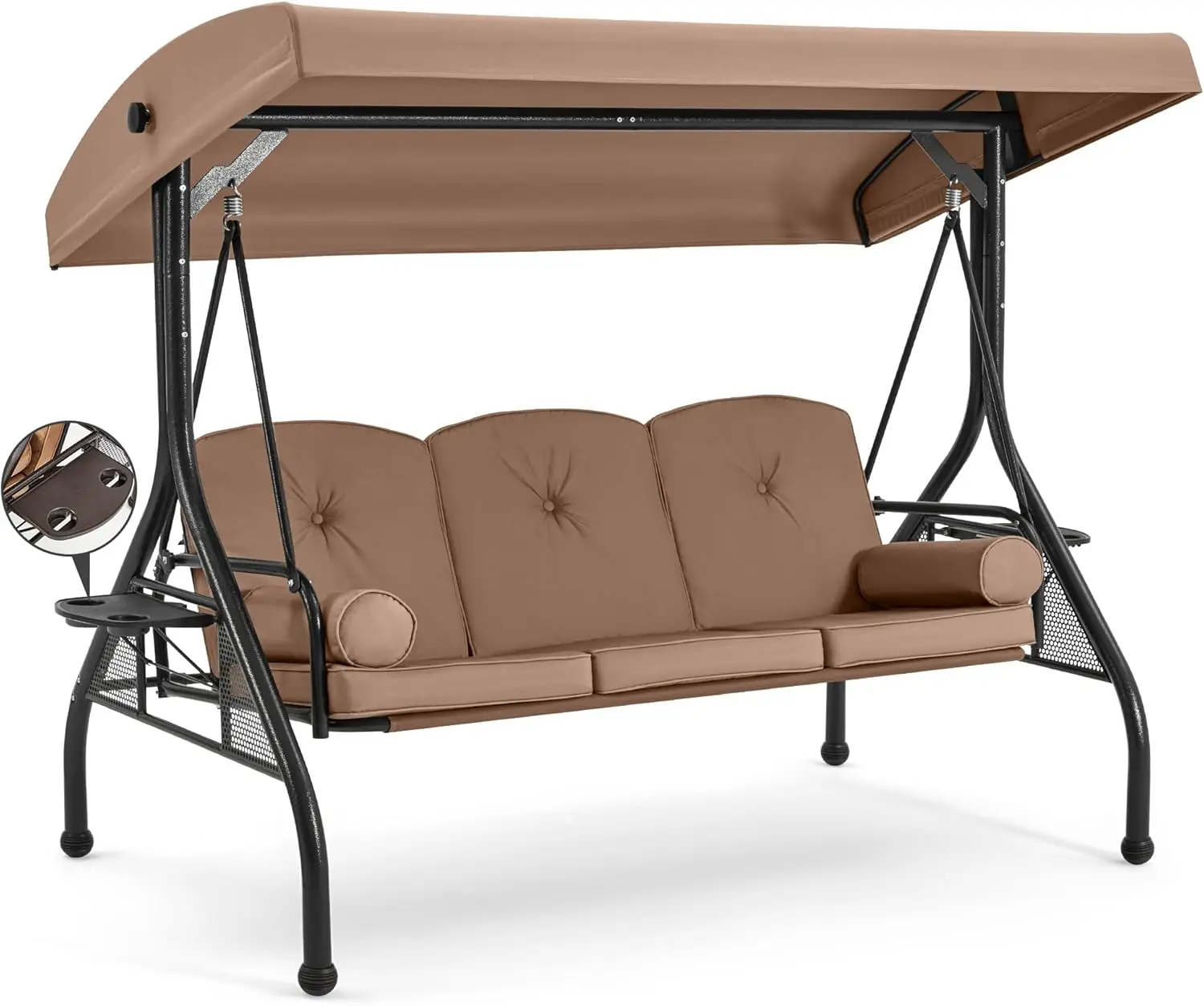 

3 Seat Outdoor Porch Swing with Adjustable Canopy, Convertible Patio Swing Bed with Stand, Patio Glider Swing