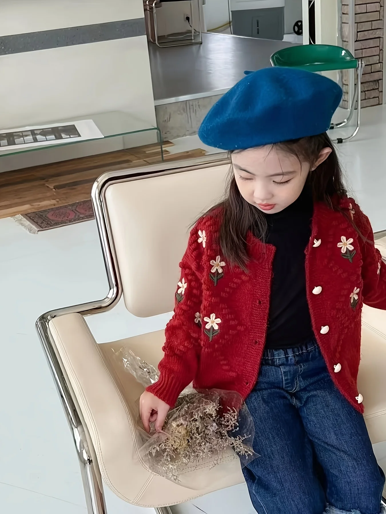 Girls' Sweater Cardigan Spring and Autumn New Fashionable Korean Style Children's Easiest for Match Embroidered Flower Knitted Jacket Trendy for Big Children