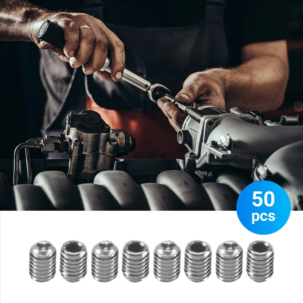 A77K M3x4mm Stainless Steel Hex Socket Set Cap Point Grub Screws 50pcs