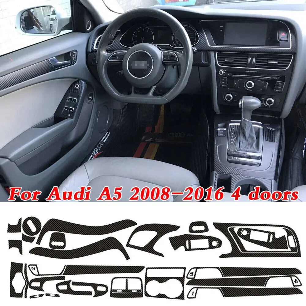 Dla Audi A5 2008-2016 B8 4 drzwi 3D wzór z włókna węglowego wnętrze DIY naklejki wykończeniowe