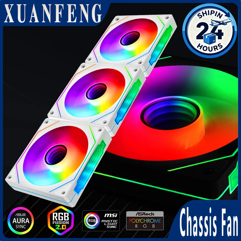 컴퓨터 섀시 팬 120mm 5V 3PIN ARGB 4 핀 PWM 조용한 PC 케이스 냉각 팬 12V 대용량 48.5CFM/600-1600RPM 인공 호흡기