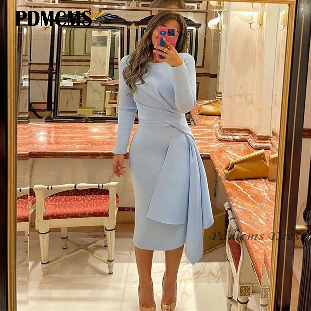 

Vintage Sky Blue Elegant Prom Dresses Satin O Neck Long Sleeves Mermaid Evening Dress Vestido De Noche Abendkleider Dubai 2024