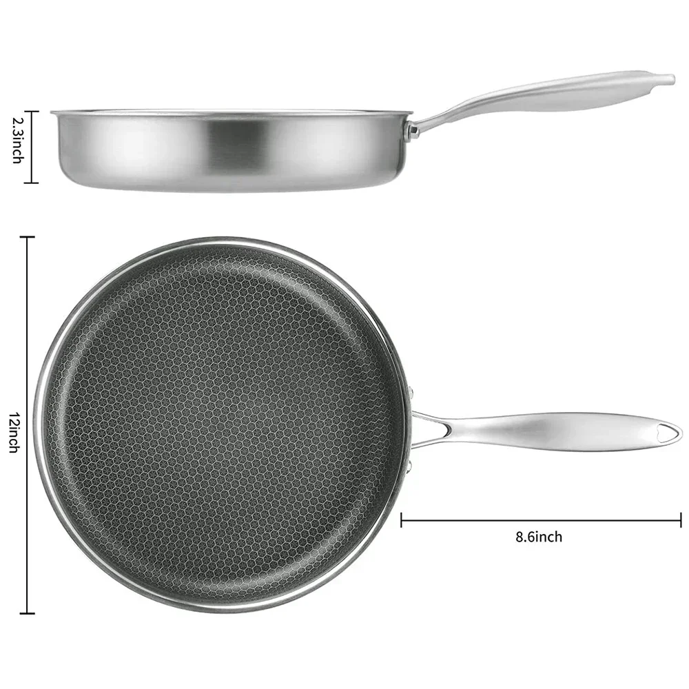 Sartén de acero inoxidable sin recubrimiento, sartén antiadherente, olla para carne frita, utensilios de cocina para estufa de g
