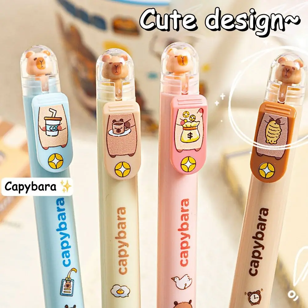 4PCS New Capibara/Panda Gel Pen Soft Grip 0.5mm Neutral Pen Quick Drying Black Pen Students