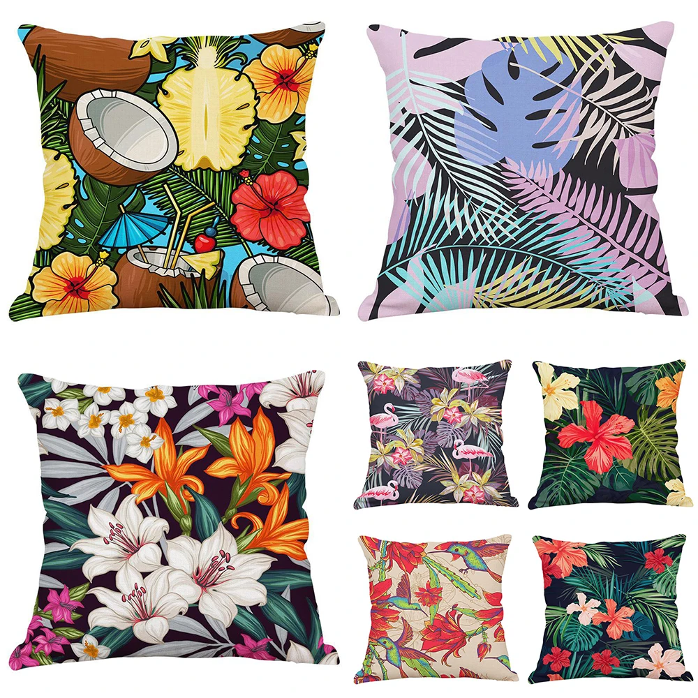 

Vintage floral tropical plant print pattern cushion cover for home living room sofa bedroom decoration waist pillowcase