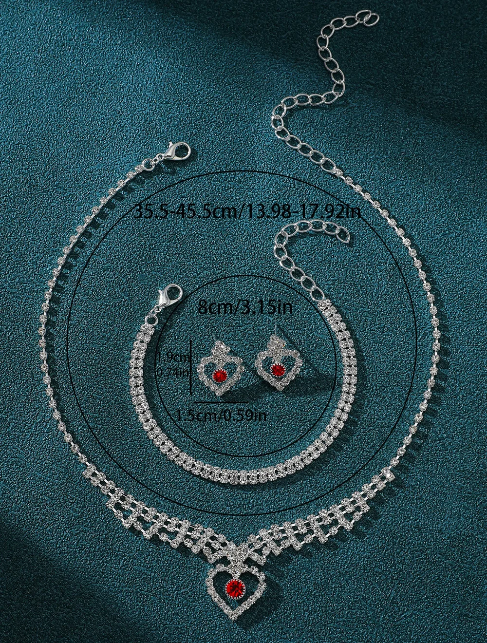 Серебряный свадебный комплект украшений с ожерельем, сережками, браслетом со стразами — свадебным и официальным случаем