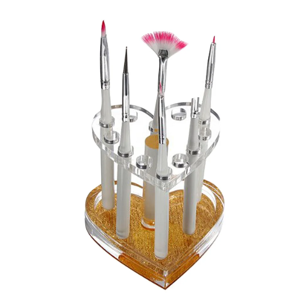 

1Pcs Heart Shaped Nail Art Pen Holder for Uv Gel Brush and Nail Tools Stand Portable Organizer Golden Transparent
