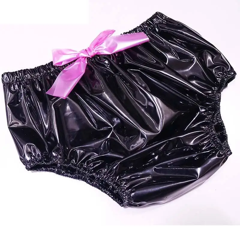 Black PVC Plastic High Waist Underpants ABDL Unisex Plus Size Underwear Briefs Sexy Glossy Loose Lingerie Waterproof Panties