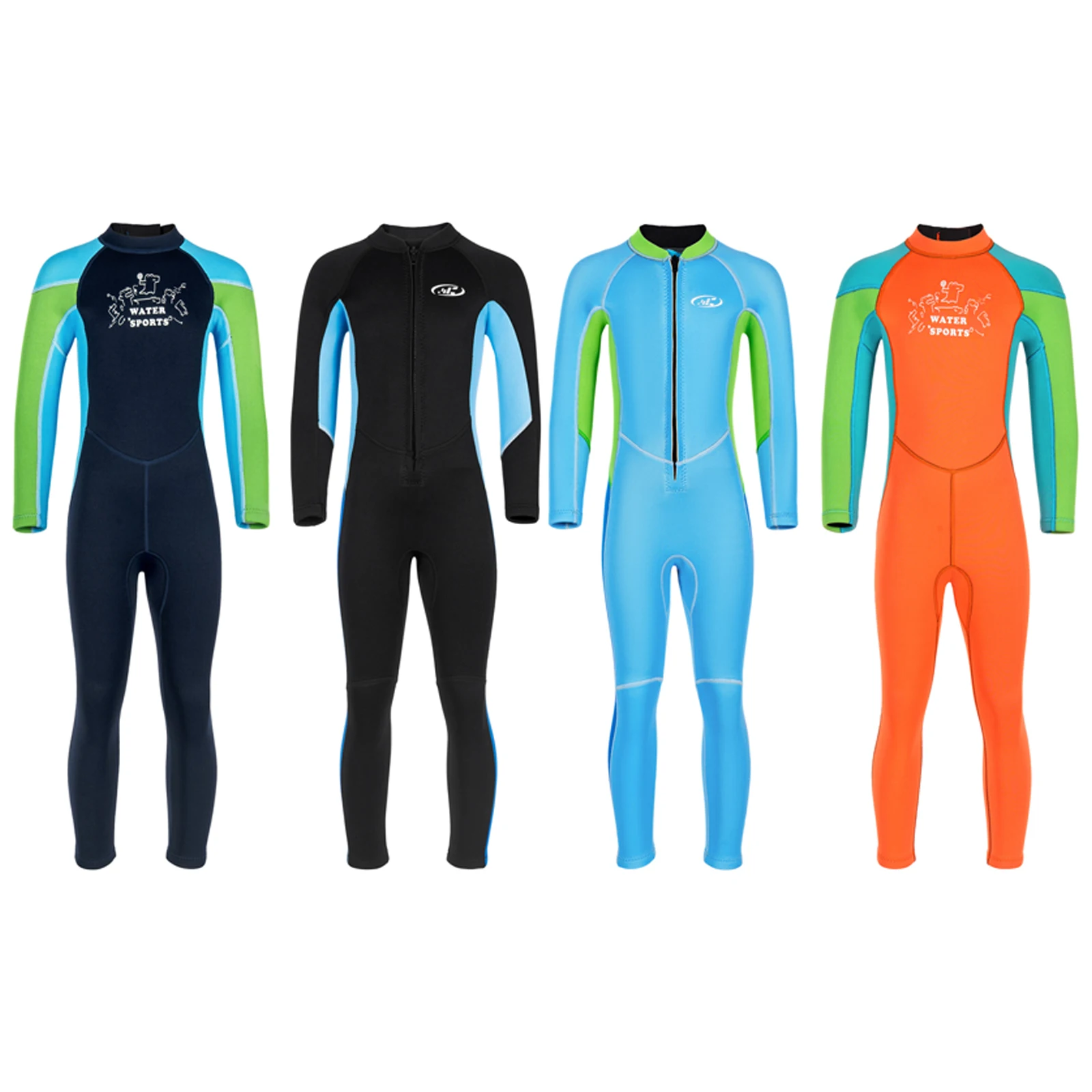 Boys 2.5mm Neoprene One-piece Swimsuit Long Sleeves Wet Suit Color Contrast Swimwear in Cold Water for Swimming Surfing Diving