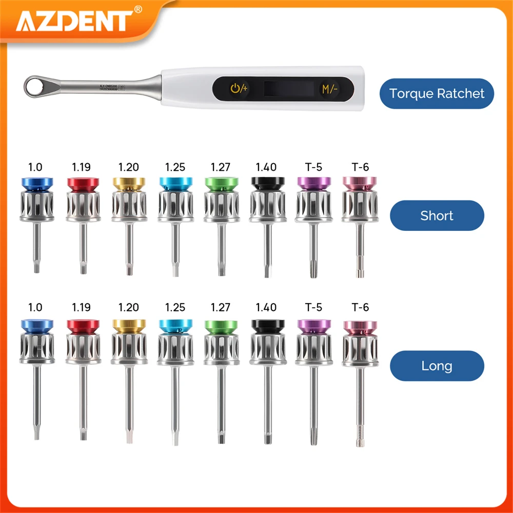 AZDENT Dental Implant Torque Screw Driver Wrench Electronic Universal Tools Torque 16pcs Drivers Colorful Kit Box Autoclavable