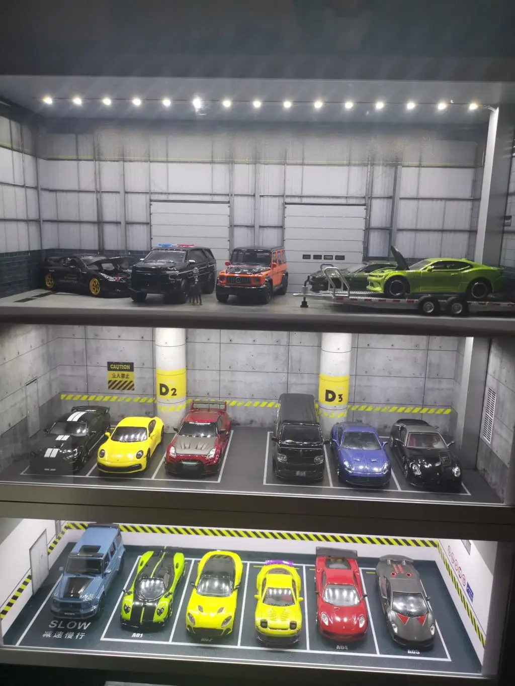 1:64 Scene Two-Storey 3Layers Garage Underground Parking Lot Car Model Light Display Cabinet  Box