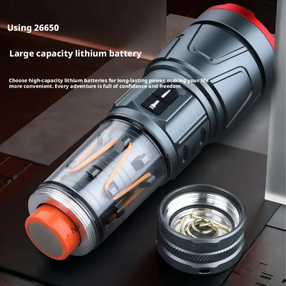 Super‑Bright Long‑Range Flashlight With Ambient Side Light Rechargeable Multifunctional Torch for Outdoor Emergency Camping Use