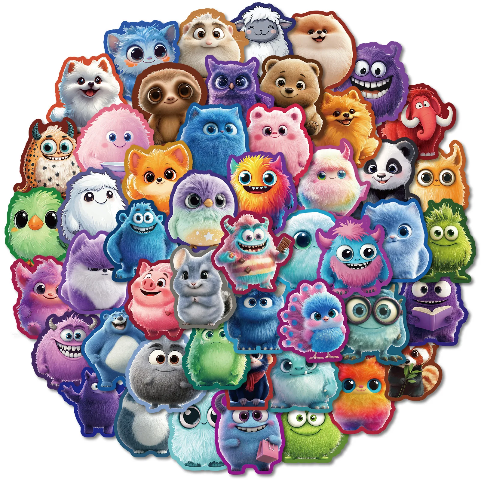 10/50 قطعة Kawaii فروي دمية الكتابة على الجدران ملصقات الكرتون الوحش DIY بها بنفسك اللعب سر لزجاجة سجل القصاصات حقيبة السفر الشارات الجمالية