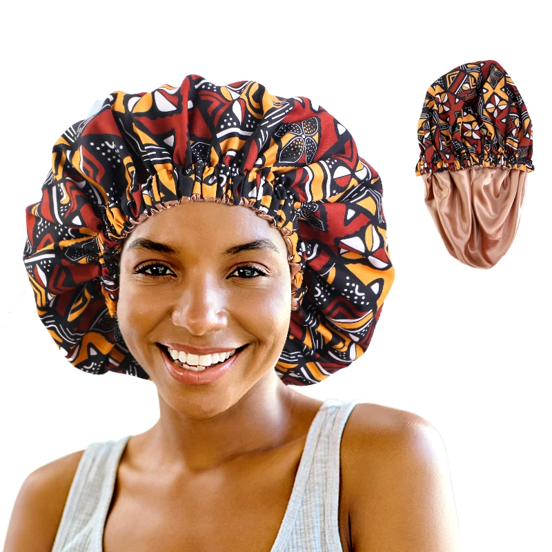 

New Extra Large Wide Band Satin Bonnet Night Sleep Cap Women African Print Sleep Cap Ankara Pattern Head Cover Hair Loss Cap