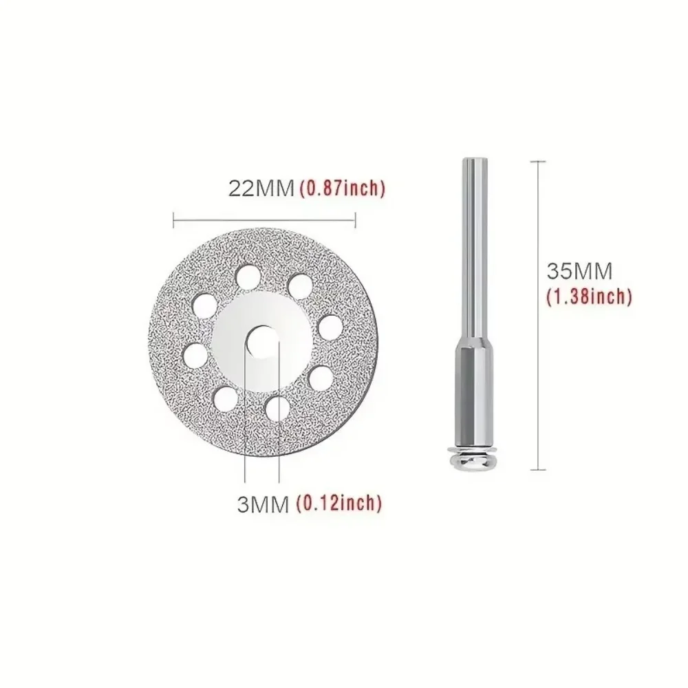 12pcs 22mm Diamond Cutting Disc 3mm Grinding Wheel Mandrel for Metal Cutting Rotary Tool Electric Grinder Parts - view 6