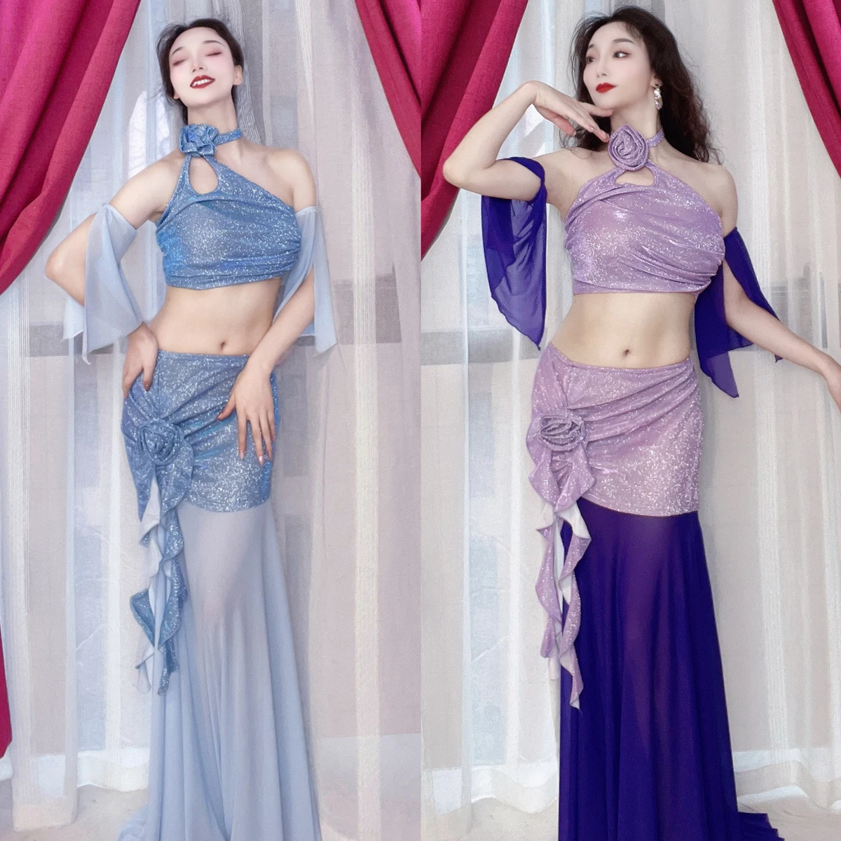 

Новый костюм для танца живота, продвинутый элегантный комплект для выступлений, профессиональная одежда для танца живота для взрослых и детей