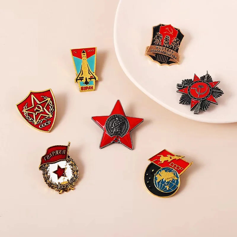 Pin Club |  Red Star Flag Brooches Cold War Custom Metal Lapel Badges Historical Memory Soviet Union Backpack Accessories Gifts