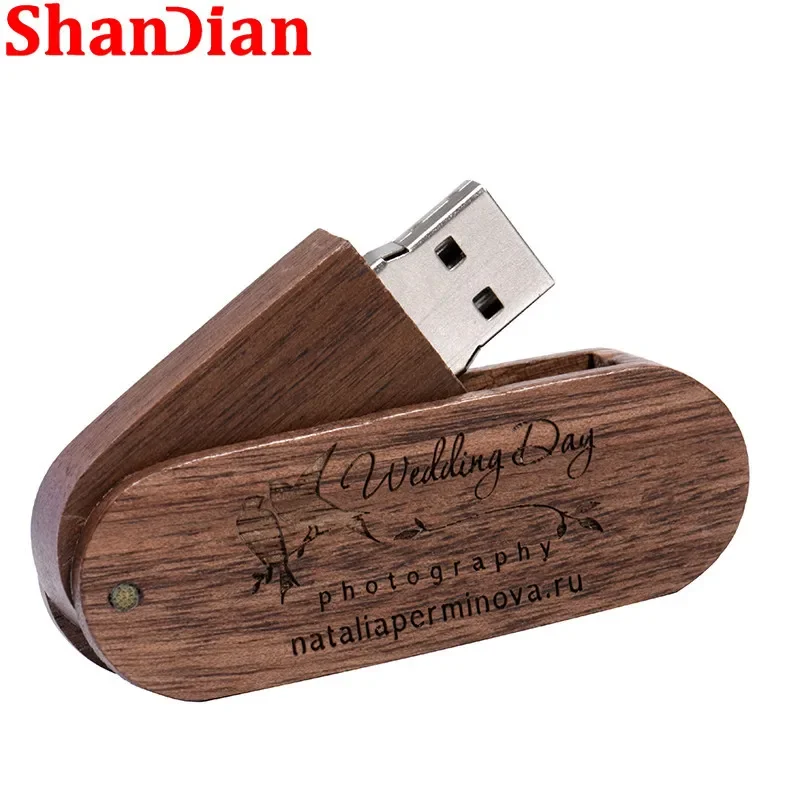 Free Custom Logo Wooden USB 2.0 Flash Drive Portable Photography Gift Pen Drive Real Capacity With Key Chain Memory Stick 64GB