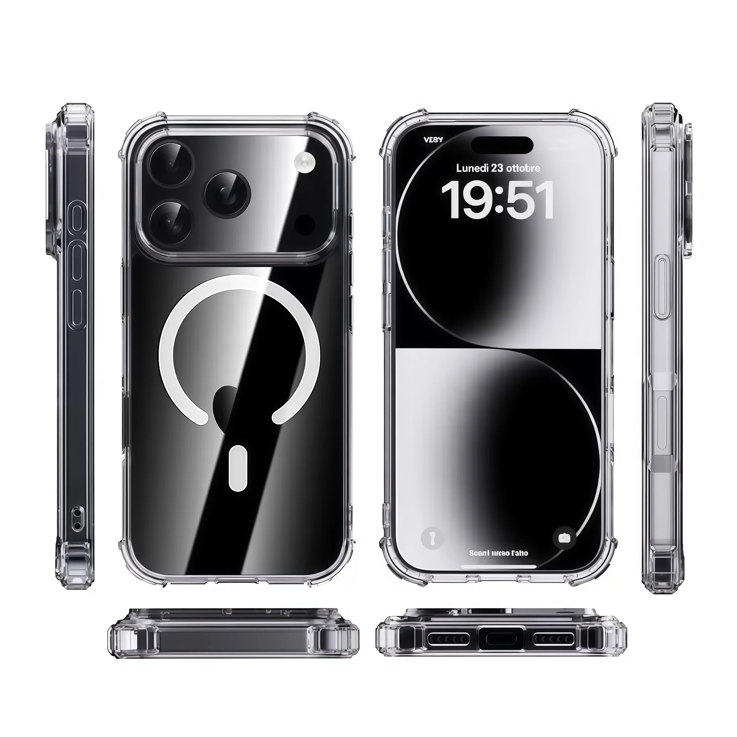 2 قطعة مغناطيسية شفافة دون اصفرار حافظة هاتف مقاومة للصدمات لهاتف آيفون 17Pro Max /17Pro/17/كريستال هوائي شفاف مغناطيسي