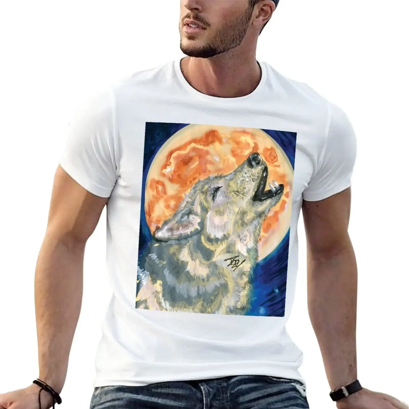 

Howling to the Moon T-Shirt funnys animal prinfor boys black t shirts for men