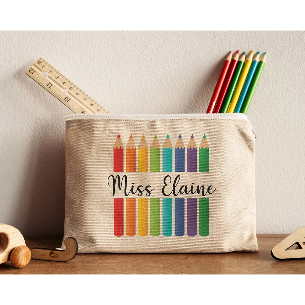 

Custom Canvas Pencil Case Preschooler Zipper Pouch Makeup Bag Birthday Teacher School Supplies Appreciation Gift Back To School