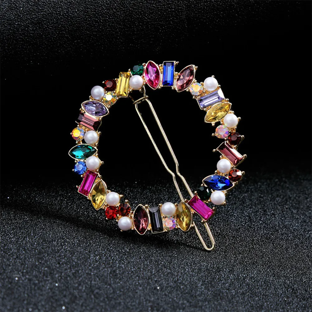

Pearl Rhinestone Alloy Hair Clip Elegant Round Geometry Colorful Hair Pin for Women Party Daily Accessories