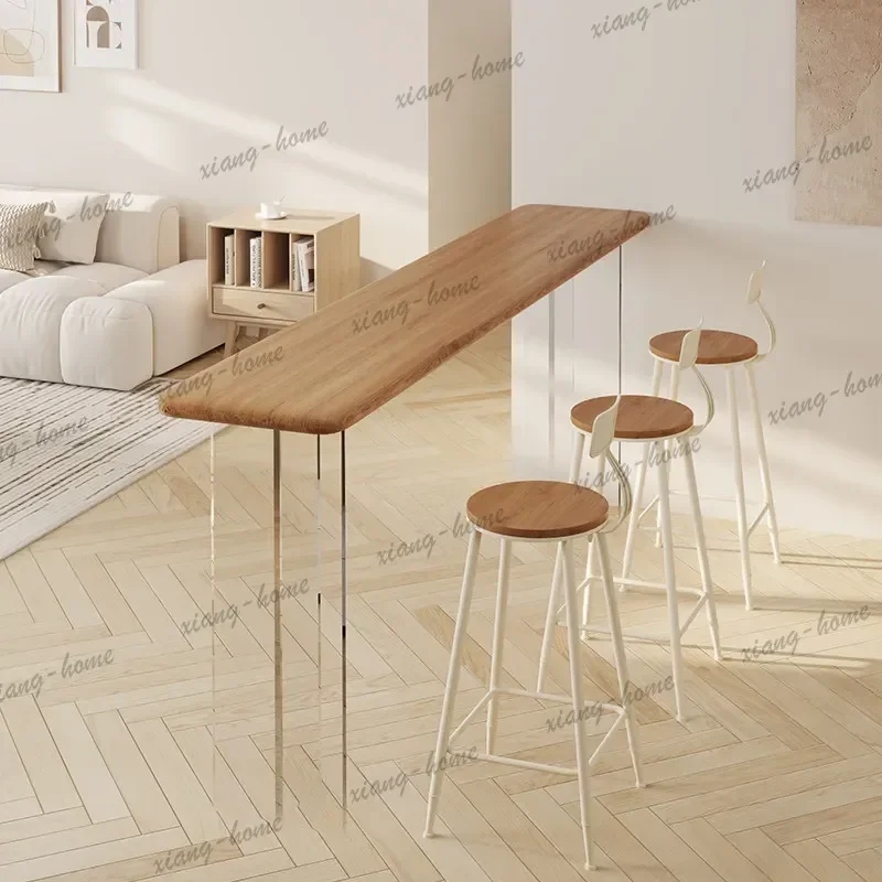 YJ Modern Acrylic Floating Solid Wood Balcony Bar Tables Nordic Simple Wall-mounted Narrow High Bar Table Home Furniture FYFD