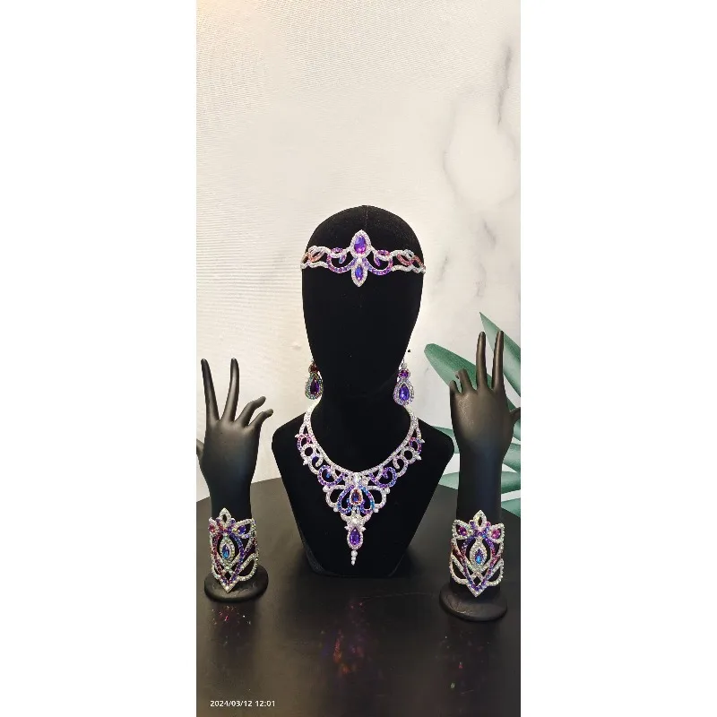 Customized Belly Dance Oriental Dance Performance Costumes and Accessories Forehead Ornament, Earring, Necklace, Hollow Bracelet