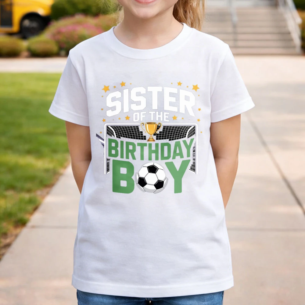 2026 Soccer Part Supplies Kids T-Shirt Sister of The Birthday Boy Soccer Design Tee Cotton   Tops Birthday Party Shirt for Girls