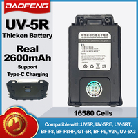 BAOFENG UV-5R Walkie Talkie Battery Real 2600mAh with 18650 Cells Support USB-C Type-C Fast Charging Upgrad BL-5 Li-ion Battery