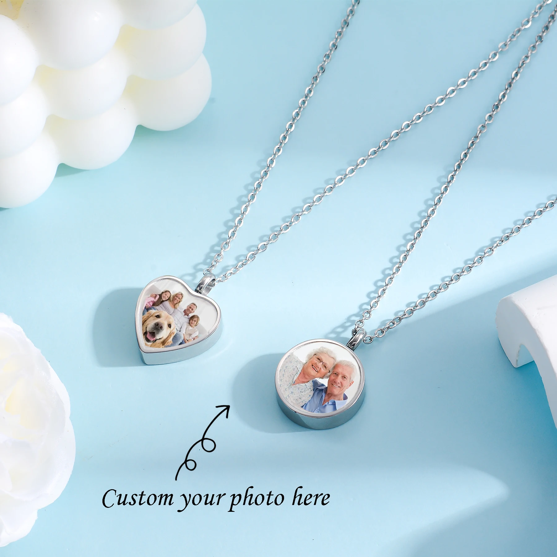 Individuelles Urnen-Medaillon mit Foto für Asche, Gedenk-Andenken-Schmuck aus Edelstahl, Erinnerungsgeschenk – Detail 5