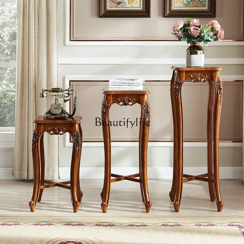 

yj19 American Style Solid Wood Flower Stand Stool Living Room Light Luxury High-End Carved Base Floor European Retro