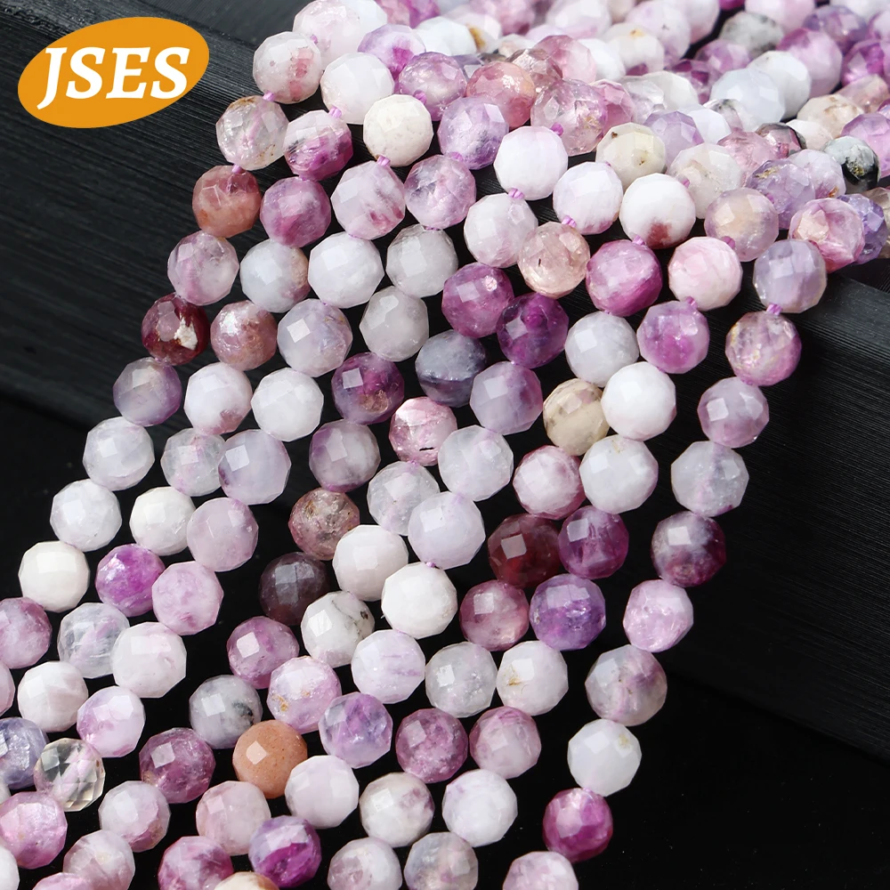 Natural Stone Purple Lepidolite Faceted Loose Beads for Jewelry Making Bracelet Necklace Spacer Beads DIY Accessories 15 Inches