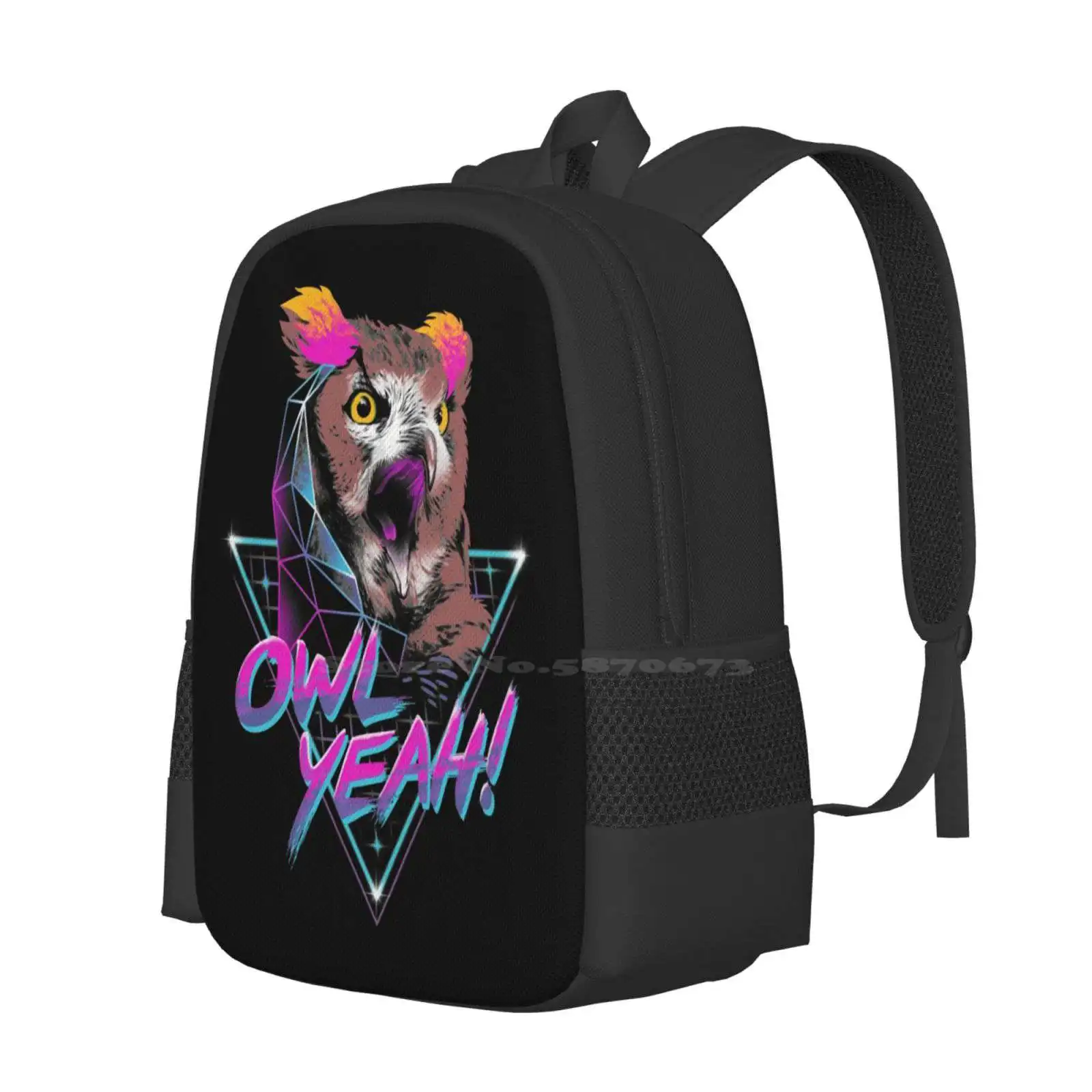 Owl Yeah! Pattern Design Bag Student'S Backpack Owls Nocturnal Rad Neon Synthwave Cool 80S Animals