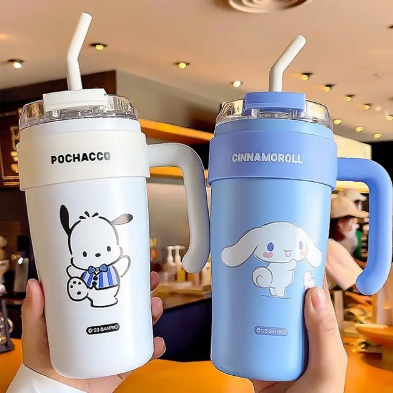 

Sanrio Cinnamoroll Kuromi термос бутылка Sippy чашки кофе воды чашки Kawaii Ins 860 мл из нержавеющей стали с ручкой Дорожные Кружки