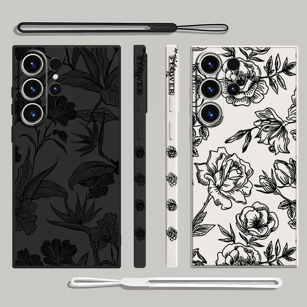 Flower Line Art Phone Case for Samsung Galaxy S22 S21 Plus S24 Ultra S20 FE S23 Ultra 5G S23 5G S22 Soft Silicone Cover