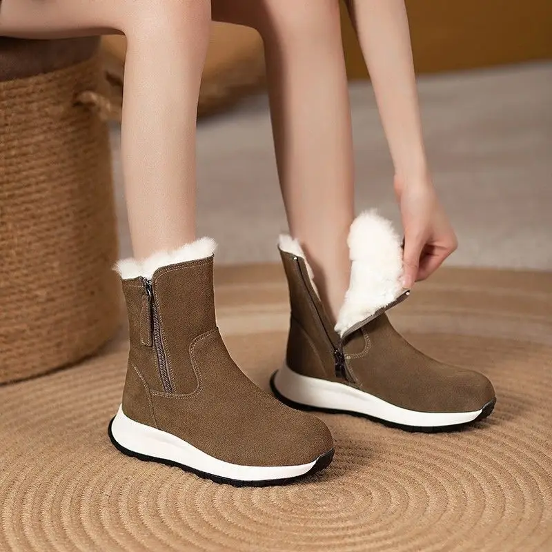 

Suede Chunky Zipper Round Toe Work Ankle Winter Non Slip Hot Ladies Shoes High Quality Plush Warm 2025 New in Women's Snow Boots