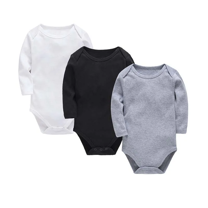 

Spring Baby Boys Girls Clothing Cotton Onesies Black White Gray Long Sleeve Solid Color Bodysuits Autumn Outfits 0-24 Months