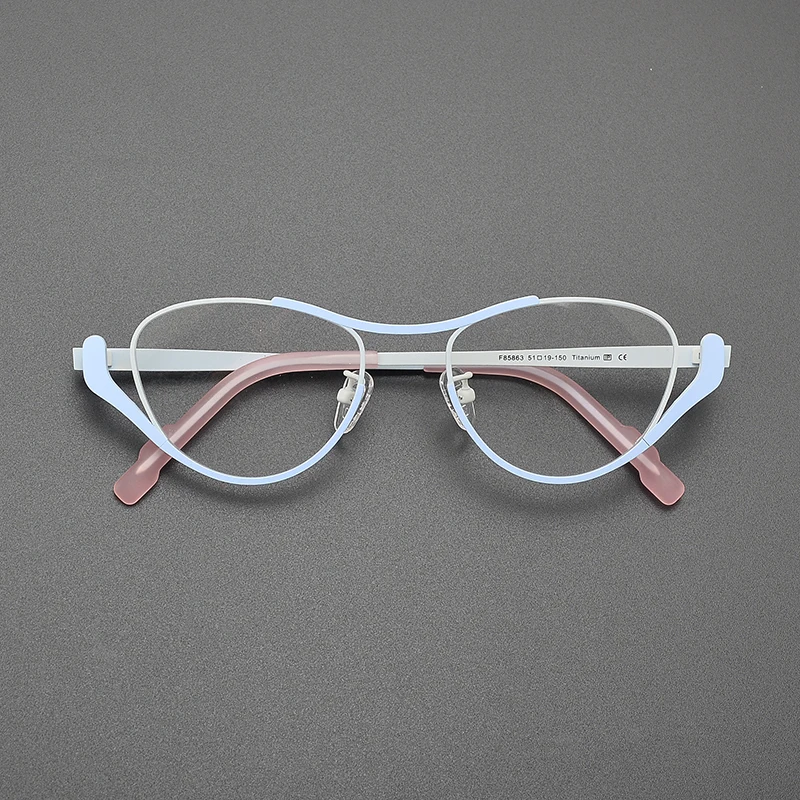 Niche design literary ultra light pure titanium cat eye patchwork color glasses frame retro casual fashion hip hop optical glas